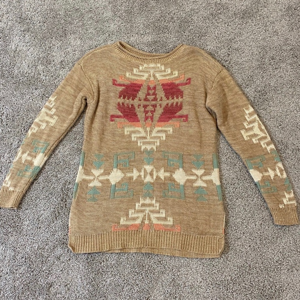Lauren Ralph Lauren Tan Southwestern Design Pullover Sweater